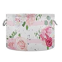 Vista 1 de Cesta de almacenamiento de juguetes de rosas con flores rosas, contenedor de almacenamiento para guardería, impermeable, cesta de lavandería