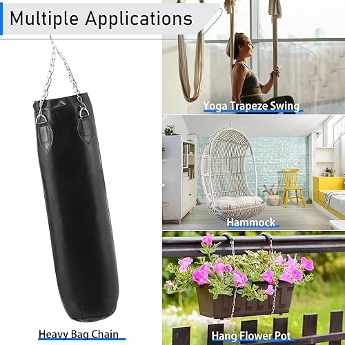 Miniatura 7 de Paquete de 2 cadenas resistentes de 30 pulgadas, cadena colgante de acero de 15 pulgadas de grosor con broche de resorte, extensor de cadena fácil