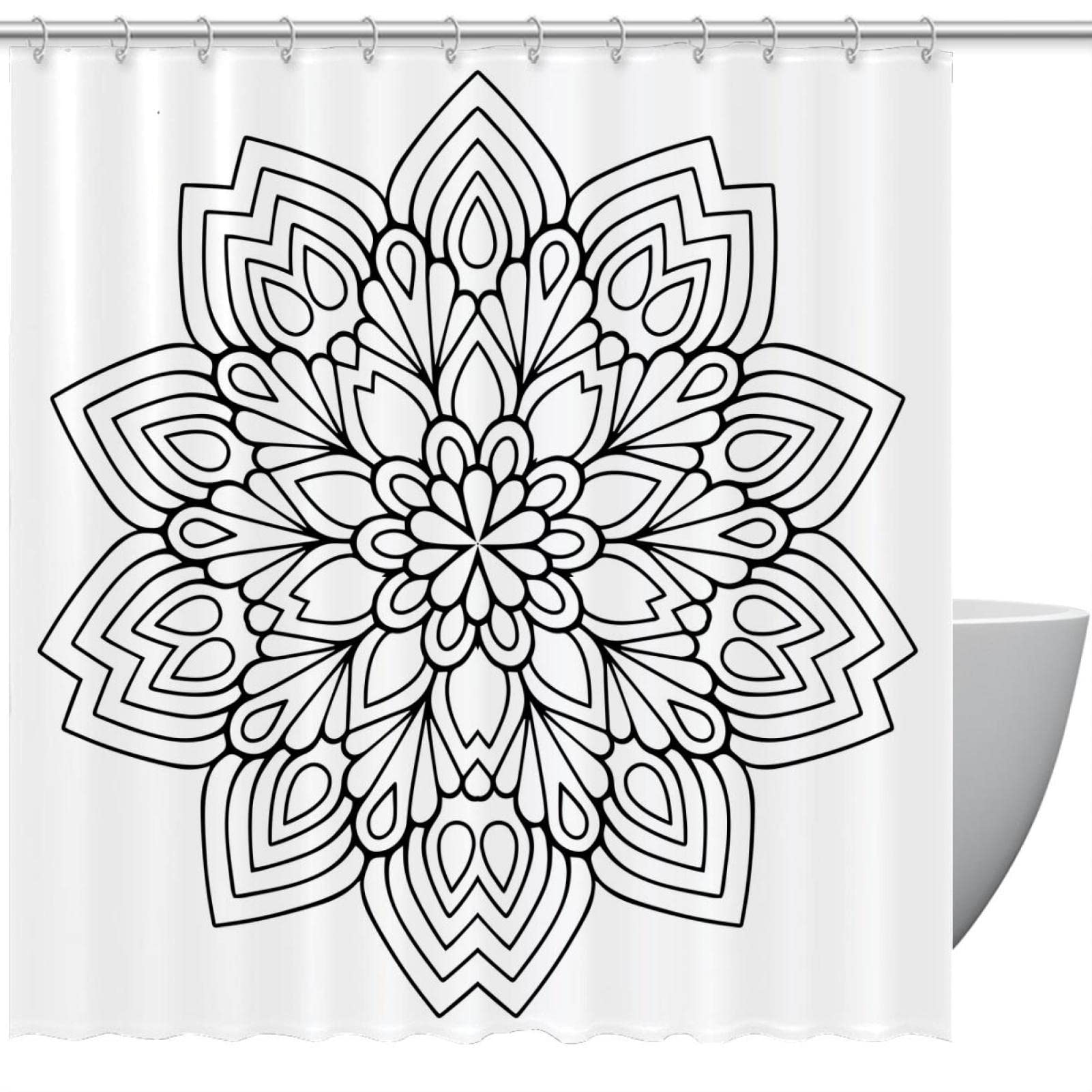 Rideau de douche noir et blanc avec crochets pour décoration salle de bain enfants