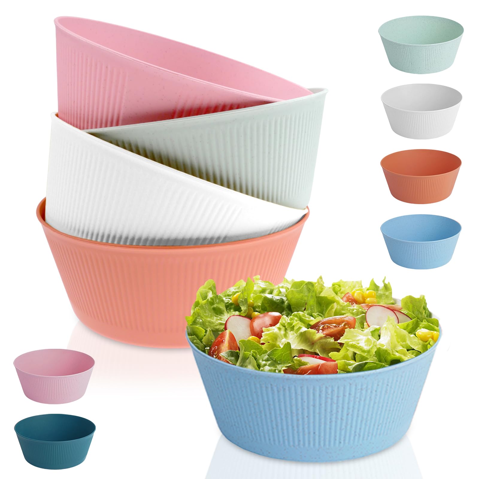 6 Pezzi Ciotole Plastica Set Insalatiera Plastica Ciotola Colazione per Cereali Ciotole Cucina Riutilizzabili Applicabile per Insalata Colazione Frutta Pasta Cereali Zuppa