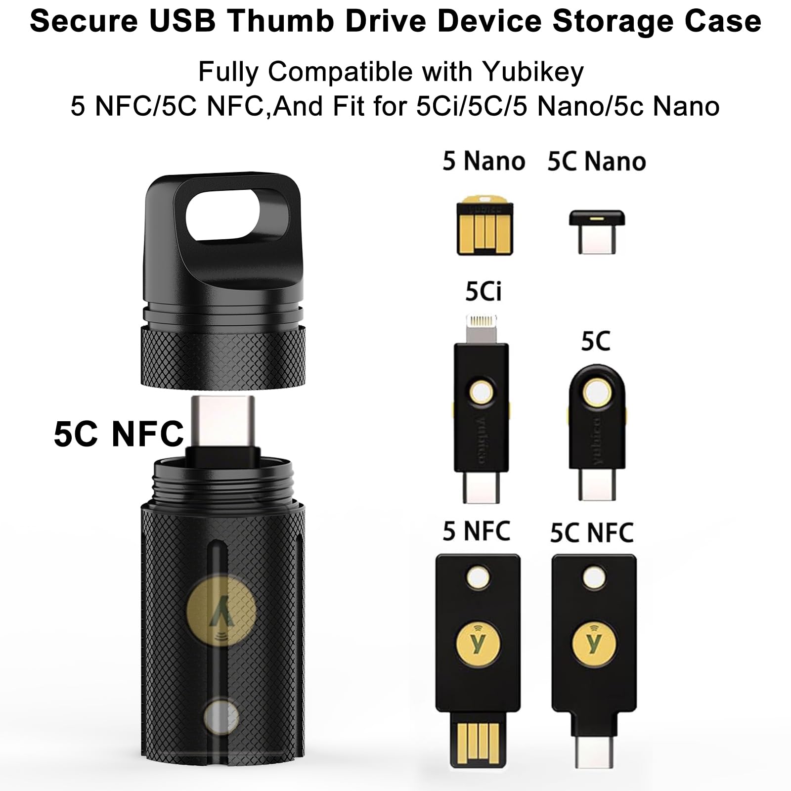 2 custodie protettive portatili sicure, completamente compatibili con YubiKey 5/5C NFC | Custodia di sicurezza impermeabile e antiurto per criptovaluta fredda (nero + argento)