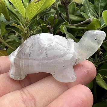 1.5 Hand Carved Gemstone Crystal Quartz Turtle Animal Figurine Carving Cherry Blossom Agate Healing Stone Turtle Statue, 4pcs
