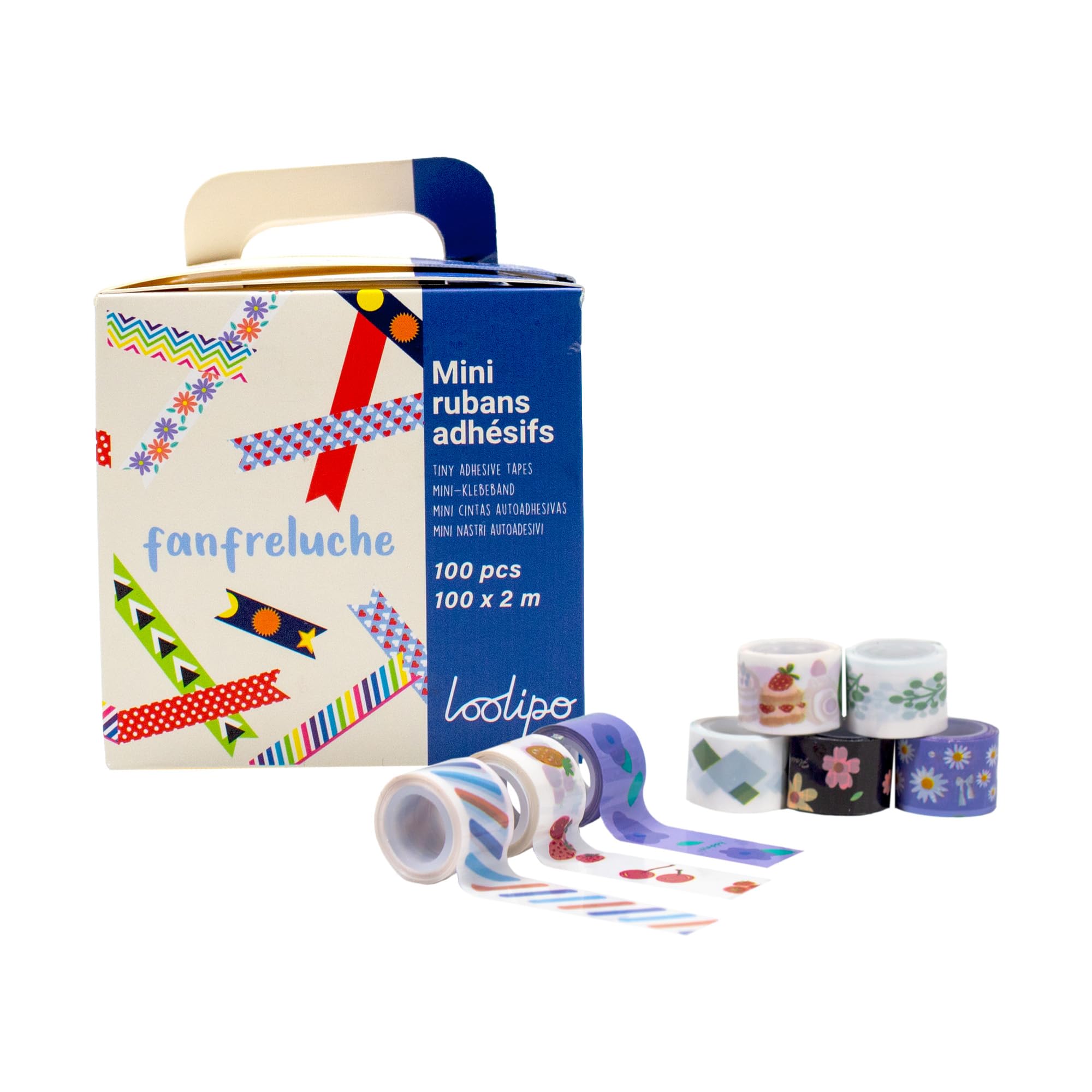 Rouleaux adhésifs Fanfreluche LOOLIPO : 100 mini rubans pour création