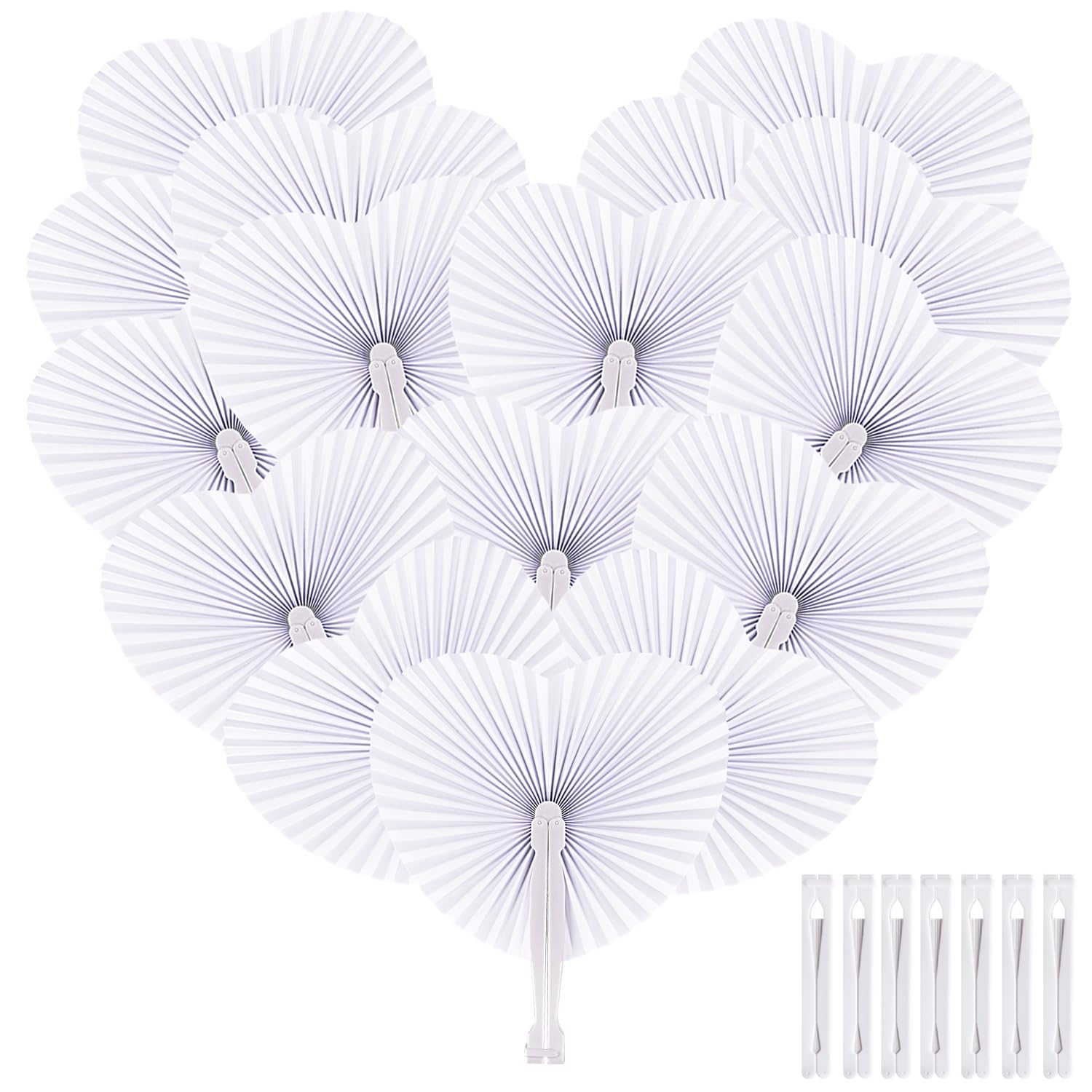 Lot de 100 fans de mariage en forme de cœur, blancs, beaux ventilateurs en forme de cœur, décoration de mariage ou cadeau pour les invités