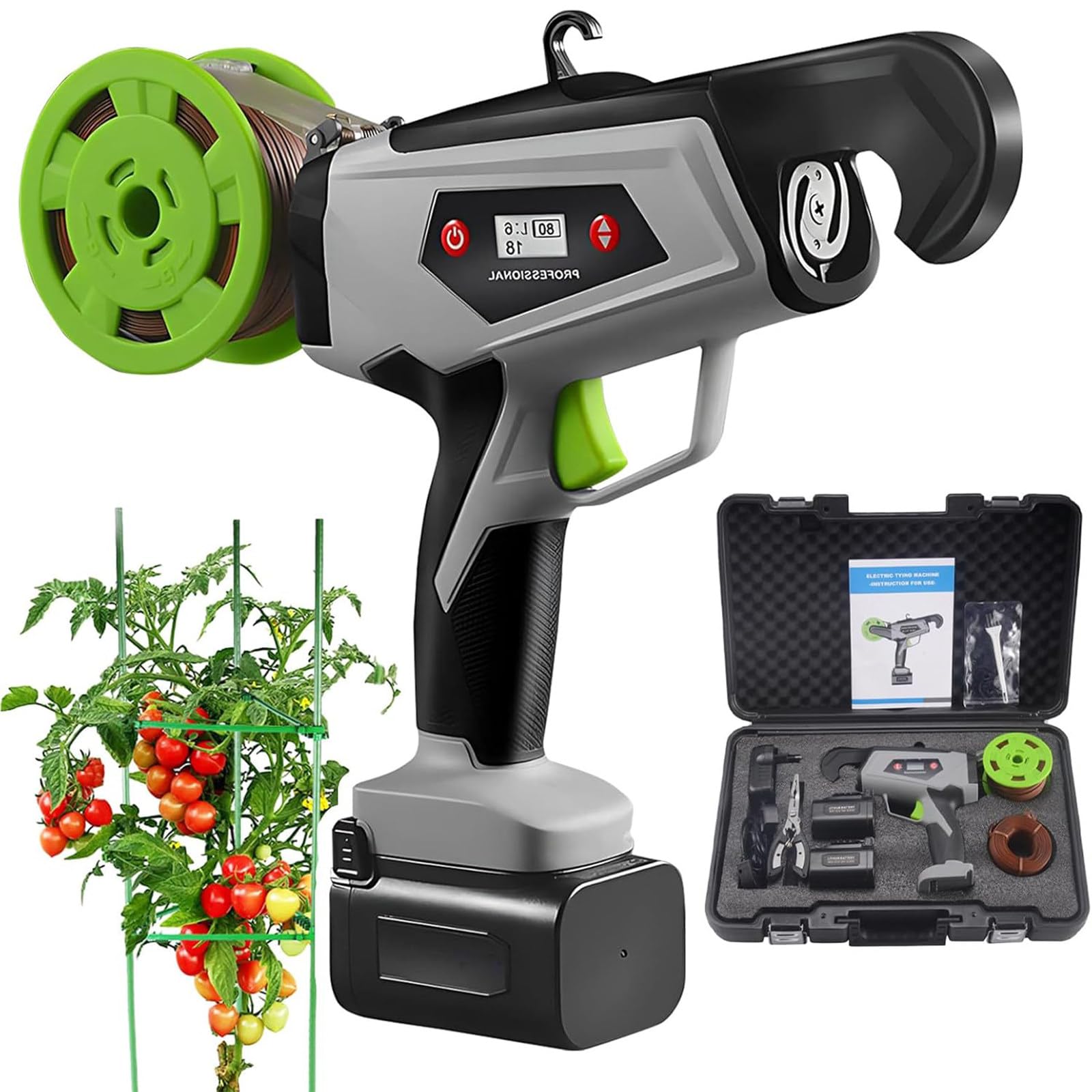 Atadora eléctrica para Plantas, atadora para viñedos, Pantalla Digital, diámetro de Atado de 25 mm, Juego de atadora de Ramas Comercial para Uvas, Tomates y Verduras