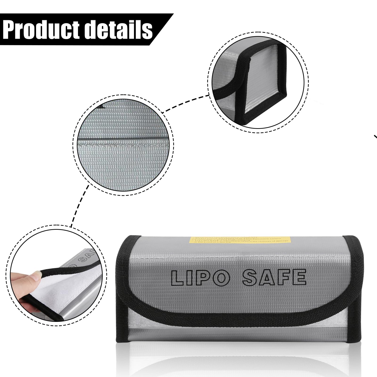 Sac Ignifuge Pour Batteries LiPo - Protection Haute Température, Taille 18,5 X 6 X 7,5 Cm, Pour Rangement Transport Sécurisé