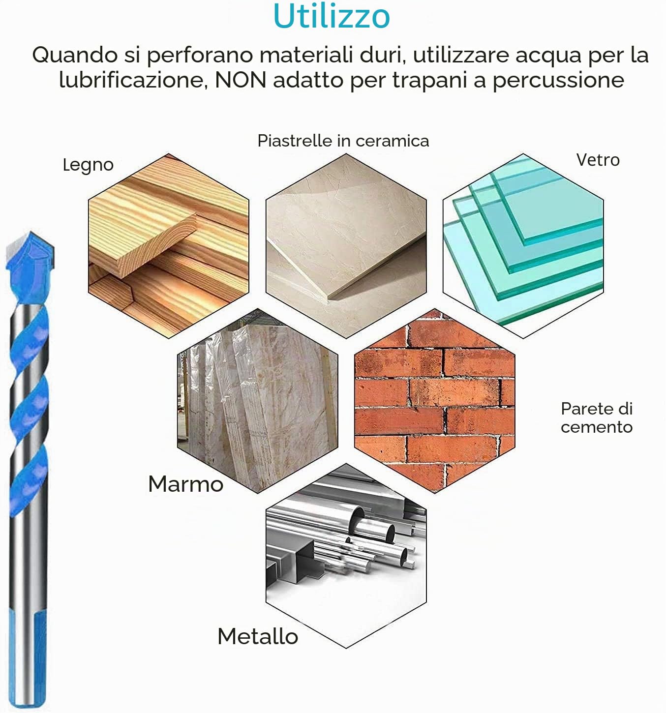 LATERN 10 pezzi Set di punte da trapano in Metallo duro di professionali per Muratura, Mattoni, Piastrelle, Legno, Plastica, Lamiere Metalliche (6, 8, 10, 12 mm)