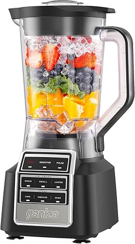 Ganiza Licuadora profesional para batidos con 1800 vatios de pico y 8 programas automáticos para frutas congeladas y hielo, licuadora grande de 64