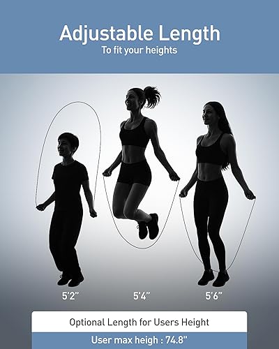 Miniatura 2 de BYZOOM FITNESS Cuerda de saltar de velocidad, cuerda de saltar ajustable sin enredos con asas antideslizantes, rotación rápida de rodamientos para