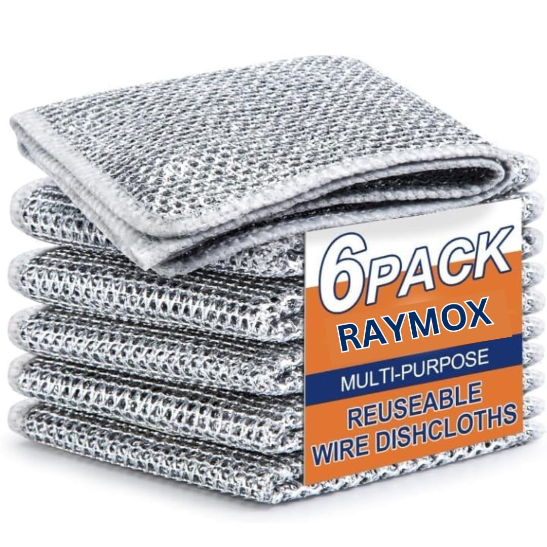 RAYMOX Non-Scratch Dish Wash Cloth (Pack of 6), Steel Wire Dish Cloth, Wire Dishwashing Rags for Wet and Dry Stainless Steel Scrubber Non-Scratch Wire Dishcloth for Washing Dishes Sinks Counters (6) (B0D9KLCRPW) Amazon Price History, Amazon Price Tracker