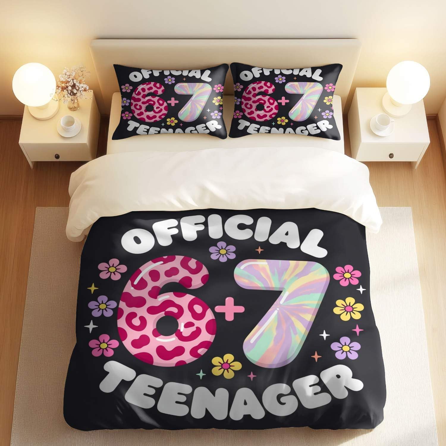 Parure de lit double léopard rose arc-en-ciel avec taies 50x75 pour chambre ado 13 ans