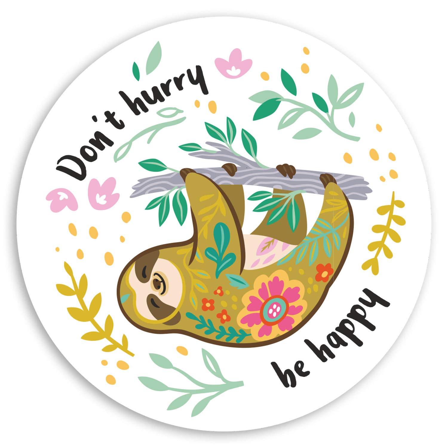 Destination Vinyl Ltd Multi 2 X 10Cm Happy Sloth Vinyl Stickers - Lazy Kids Flowers Laptop Sticker #20735 (10Cm Wide)