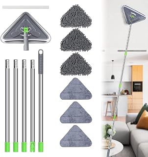 Wall Cleaner Mop, Baseboard Cleaner Tool Duster, with Extension Pole 23" to 85", with Window Squeegee, 6 Replacement Washable Microfiber Pad, for Cleaning Walls Baseboard Ceiling Window Floor
