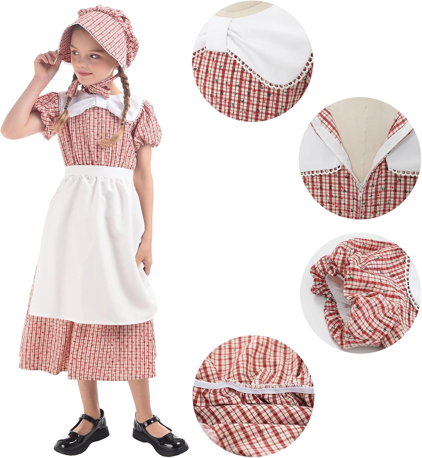 Miniatura 3 de LTAKK Vestidos de pradera para niñas, disfraz de niña pionera, vestido colonial de peregrina, disfraces de época para niñas