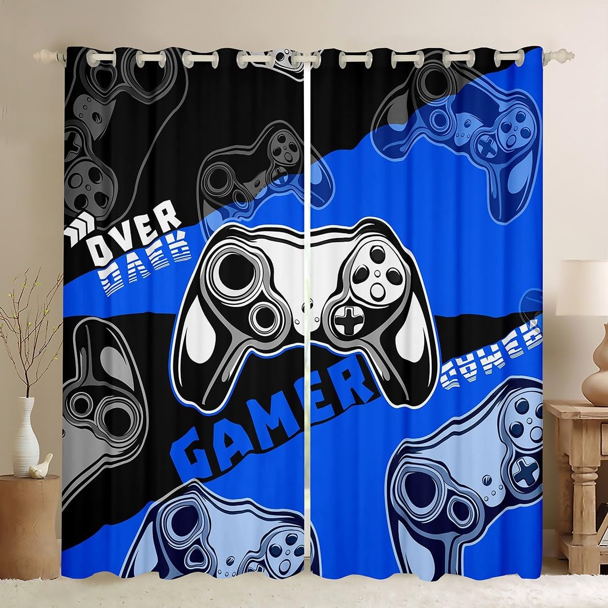 Erosebridal Gaming Curtains for Boys Kids Video Game Gamer Blackout Curtains for Living Room, Teens Blue Green Gamepad Curtains & Drapes 42''Wx63''L