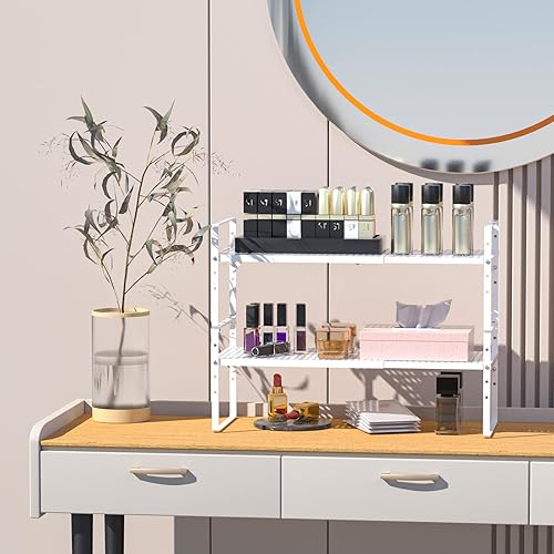 Miniatura 5 de WEJIPP Organizador de estantes de gabinete, estante de especias expandible apilable, estantes organizadores de encimera que ahorran espacio,