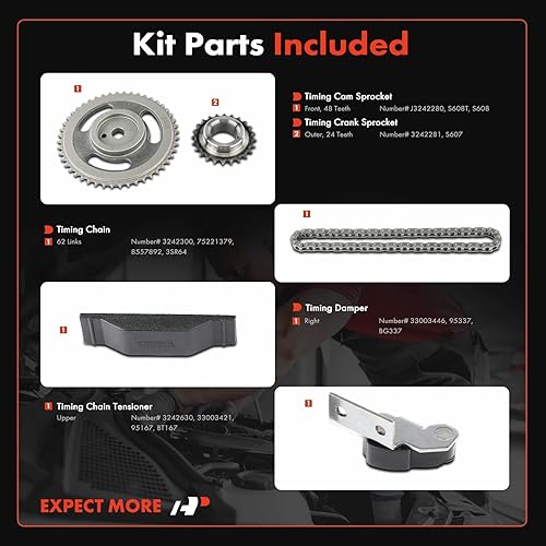 Miniatura 2 de A-Premium Kit de cadena de distribución del motor con amortiguador, tensor y piñón compatible con OHV 4Cyl 2.5L Compatible con Dodge Dakota 96-02 y