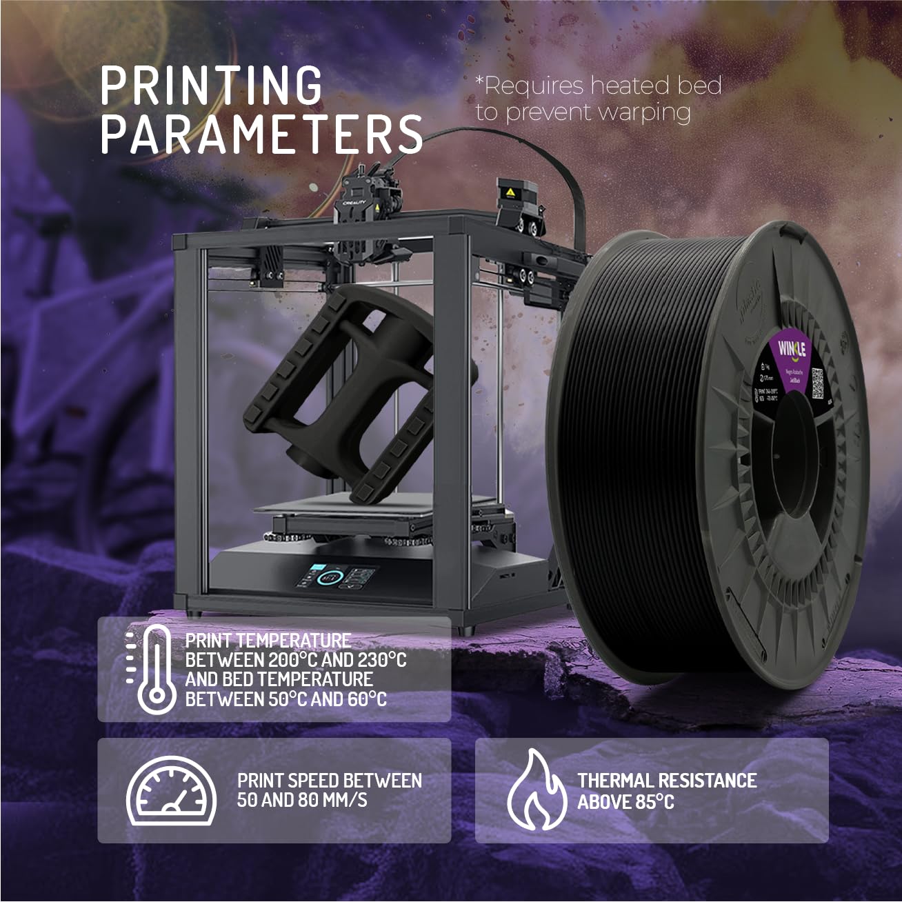 WINKLE ASA Szary Filament Do Drukarki 3D 1.75mm 250g | Kompatybilny z Większością Drukarek 3D | Dokładność Wymiarowa | Wytrzymały