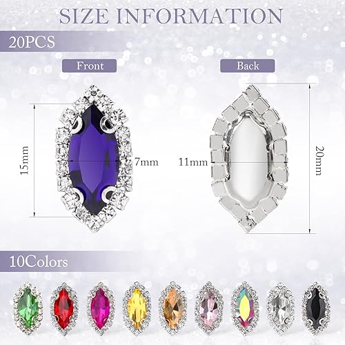 Miniatura 2 de 20 diamantes de imitación para coser, botones de diamantes de imitación de ojo de caballo, adornos con parte trasera plana con diamantes de