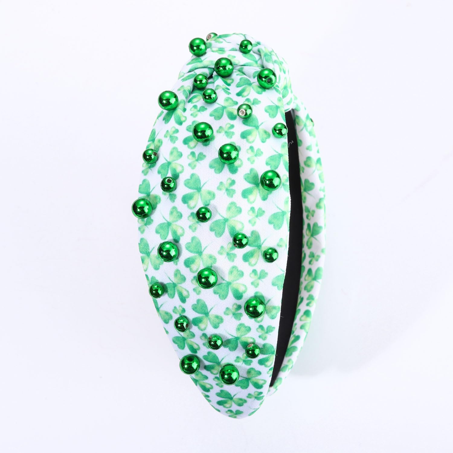 boderier St.patricks Day Headband Green Shamrock Headband Jeweled Beaded Knotted Holiday Party Accessories (Beaded Shamrock Pattern) - Image 4