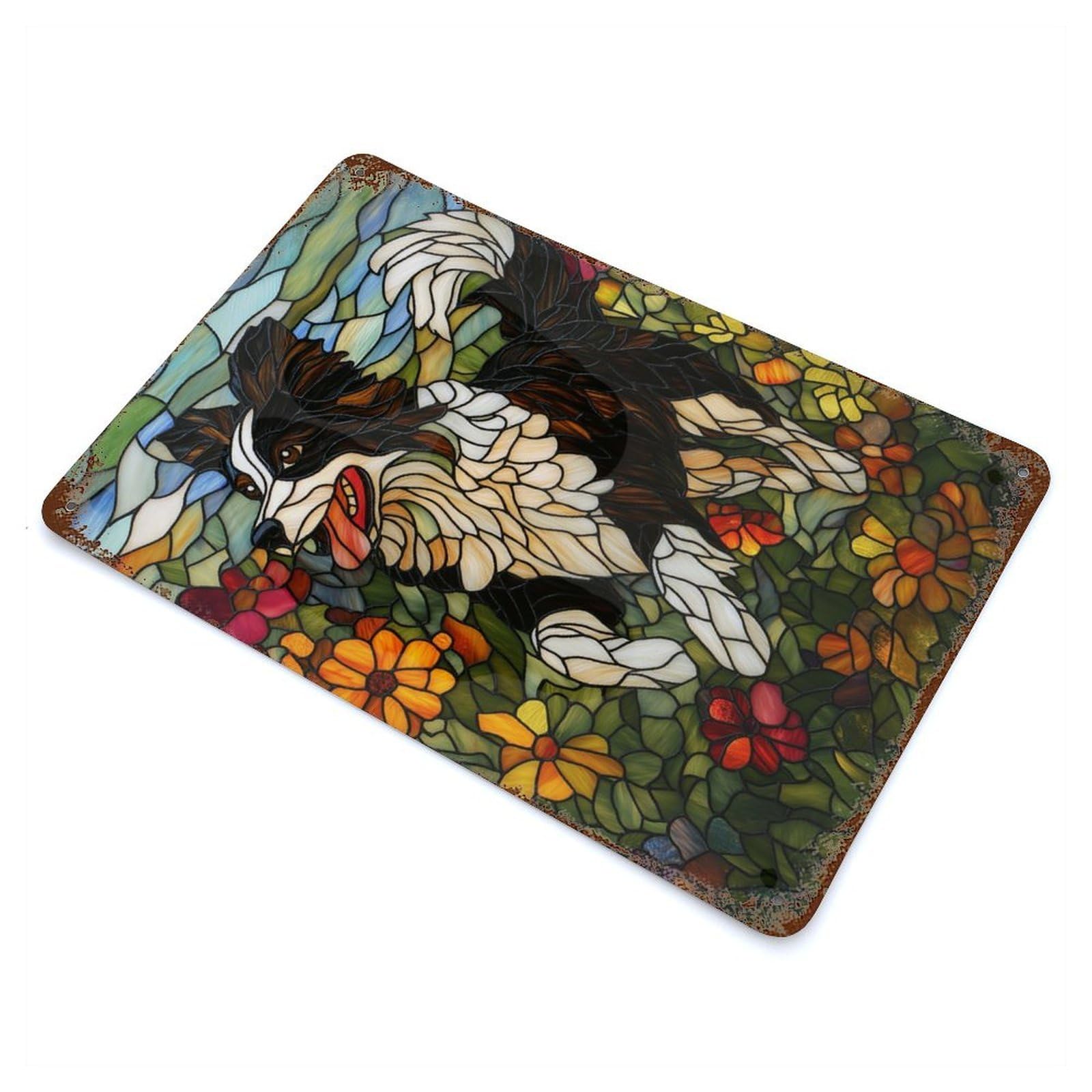 Stained Glass Border Collie Vintage Metal Tin Sign 11.8"x7.9", Ideal for Patio, Garden Room And Bar Decor