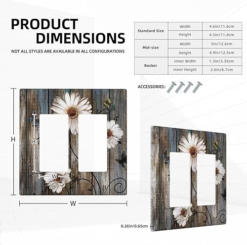 Miniatura 5 de Ukutarly Cubierta de interruptor de luz basculante doble de madera rústica, mariposa, margarita, 2 cuadras, placa de pared vintage eléctrica, placa