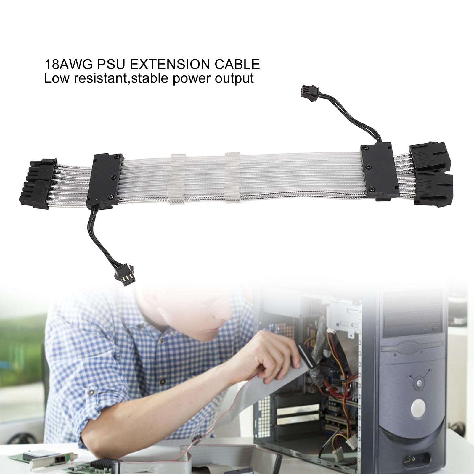 Kit di cavi di alimentazione RGB con doppio LED per illuminazione ARGB migliorata per PC da gioco, 2 cavi di prolunga a 8 pin, 18 AWG, plug and play, 1 unità (nero)