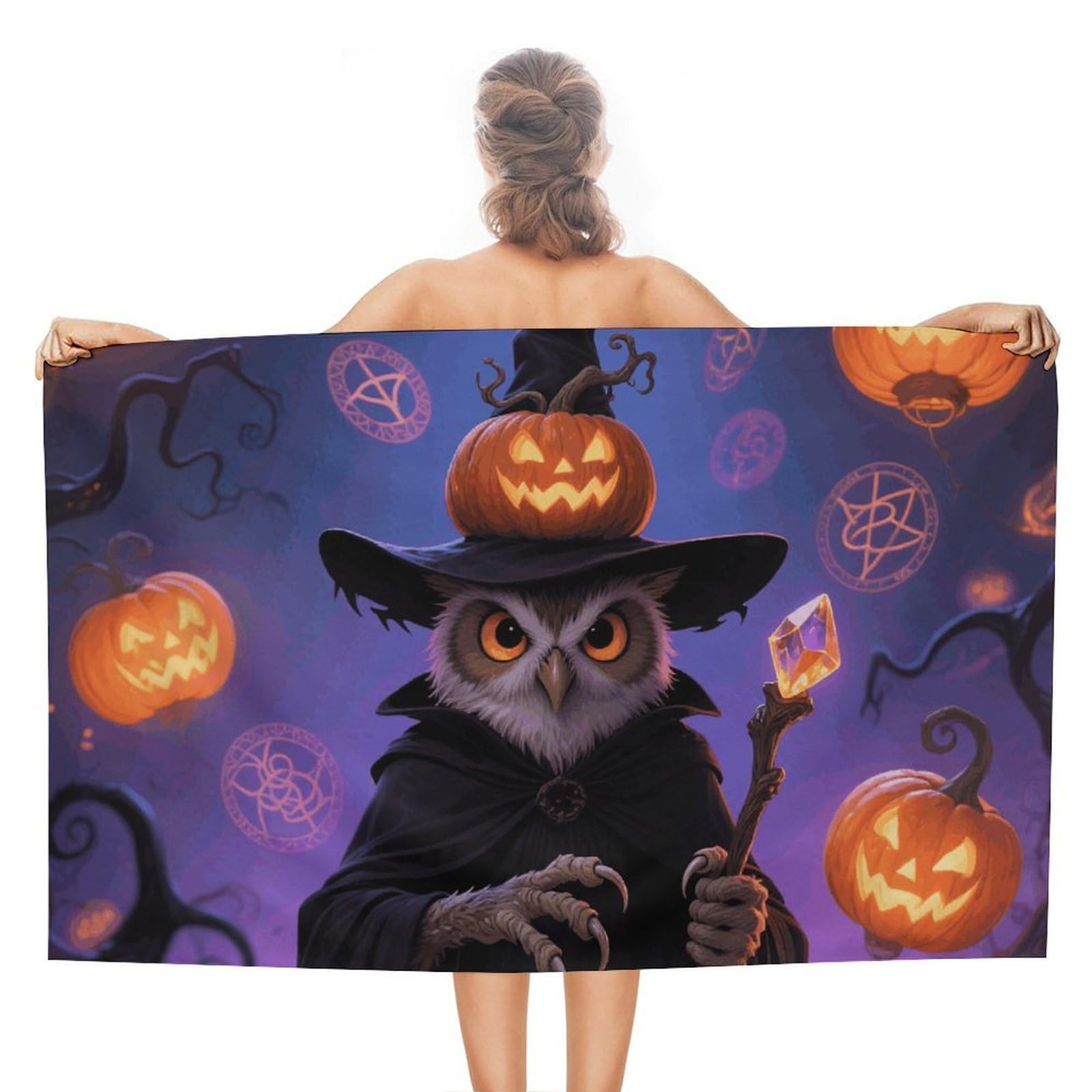 asbwuo Halloween Owl Pumpkin Beach Towels Extra Large Quick Dry Absorbent