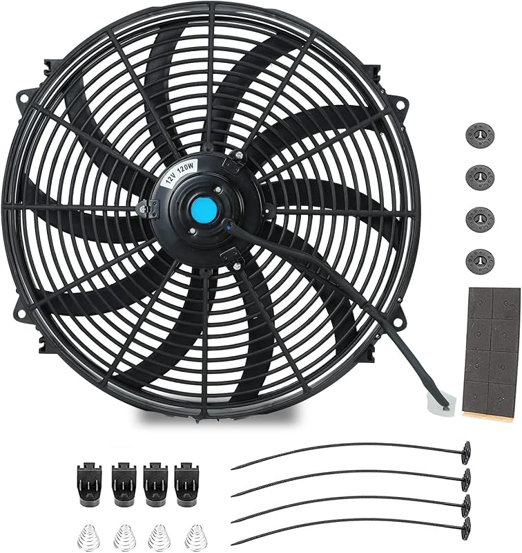 Ventoinha elétrica slim para radiador FSBCGT 12 V 120 W, 16 polegadas, reversível push/pull – Kit de montagem