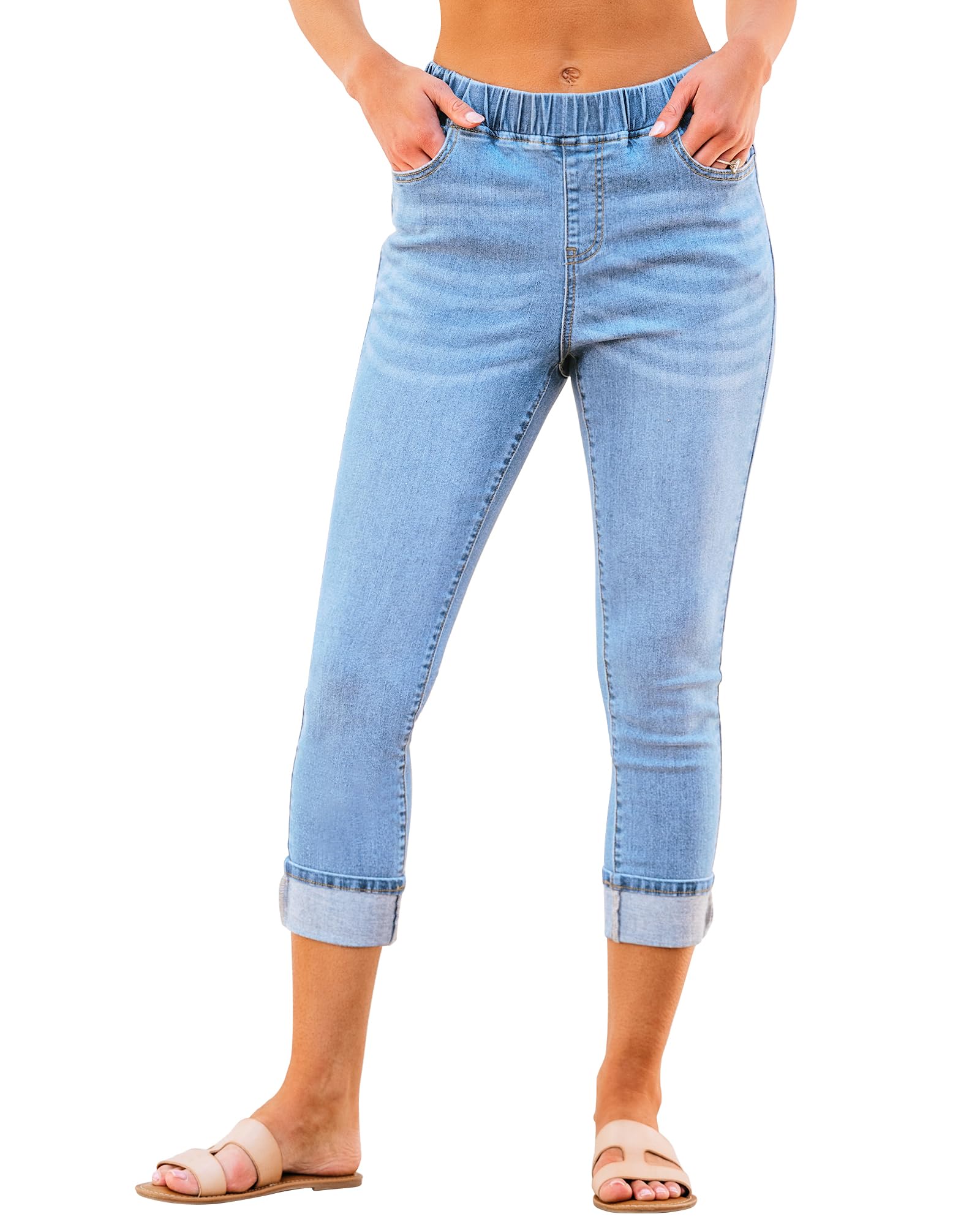 GRAPENT Pull On Jeans for Women High Waisted Skinny Capri Pants Trendy Stretch Denim Cropped Jeans Crop Jeggings Capris