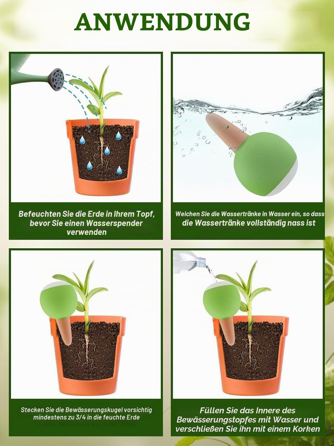 Kalolary 8 Stück Tonspitzen Bewässerung, Pflanzen Bewässerungsgeräte | Große Automatische Bewässerung, Bewässernde Spikes Wasserspender für Zimmerpflanzen & Balkonkästen (4 Farben)