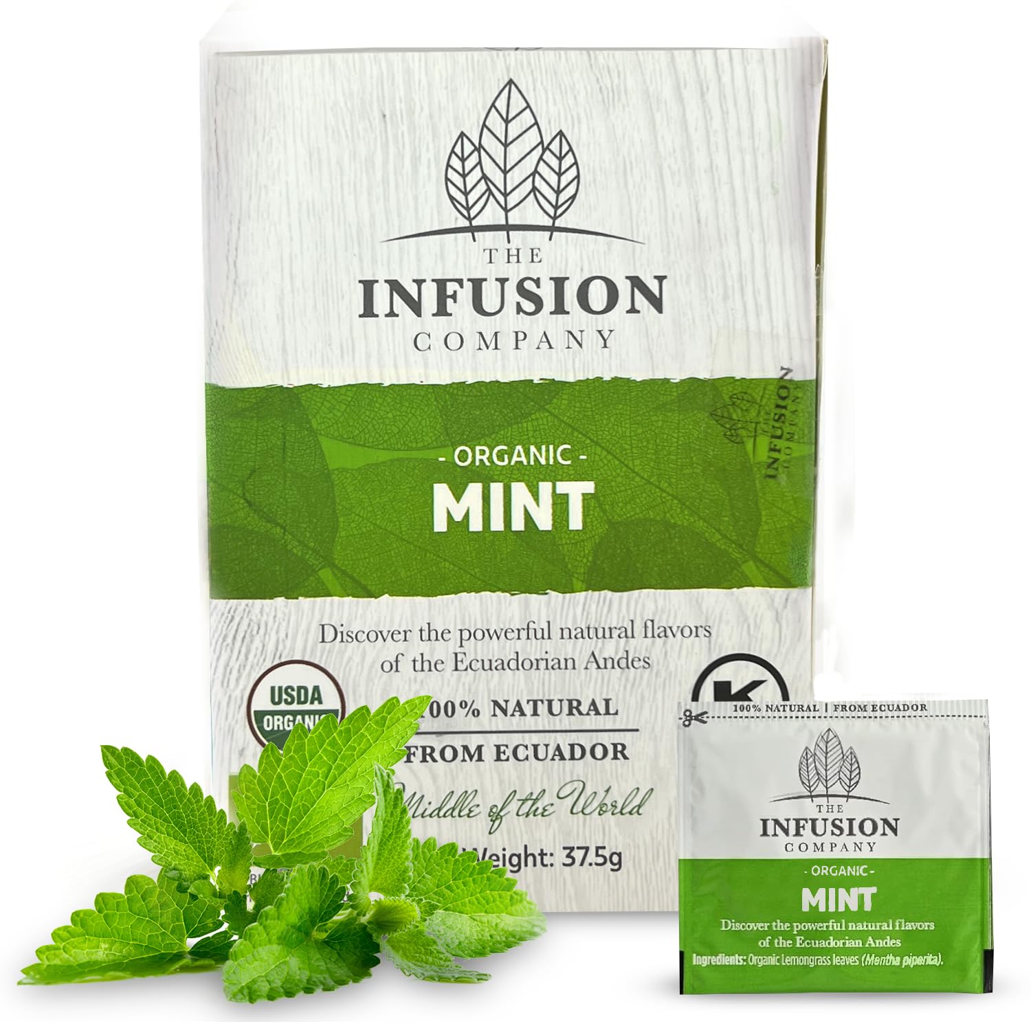 Mint Tea Organic Bags - 25 Organic Mint Tea Bags Caffeine Free Fresh Mint Tea Bags - Sugar Free Decaf Mint Tea Bags - No Calories & Unsweetened Refresh Organic Mint Tea Bags Individually Wrapped