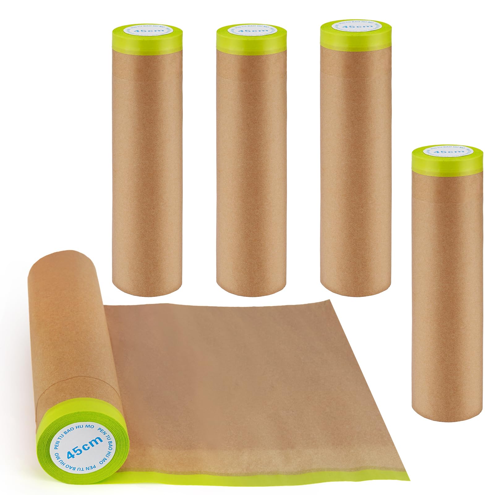 Decorniqu 5 Rolls Masking Paper for Painting Spraying 45cm x 11m Pre-Taped Masking Papers Film Tape for Floor Car Wall Frame Furniture Carpet Surface Protection
