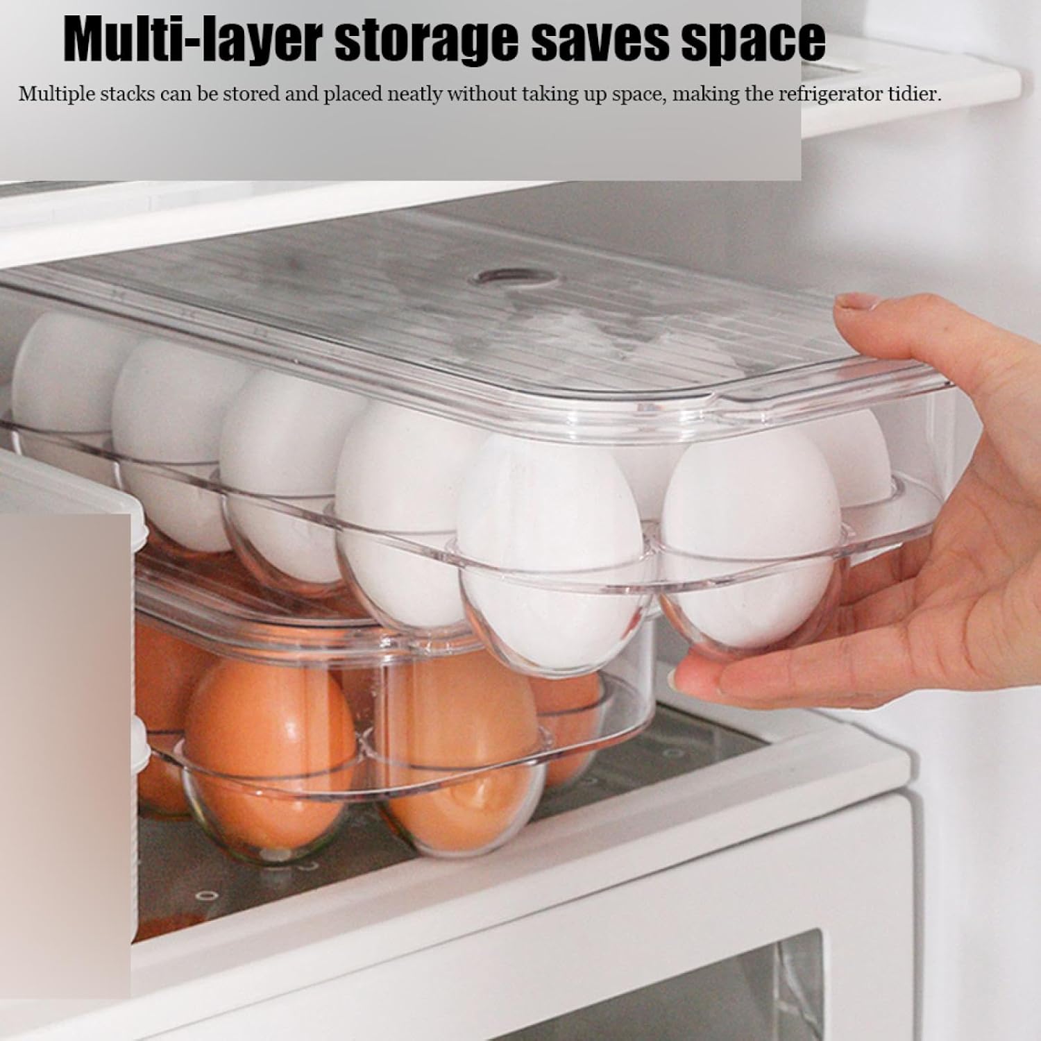16 Grids Egg Storage Box,Egg Holder for Fridge,Egg Storage for Countertop,Egg Organizer,Egg Dispenser for Refrigerator,Egg Tray for Refrigerator,for Refrigerator
