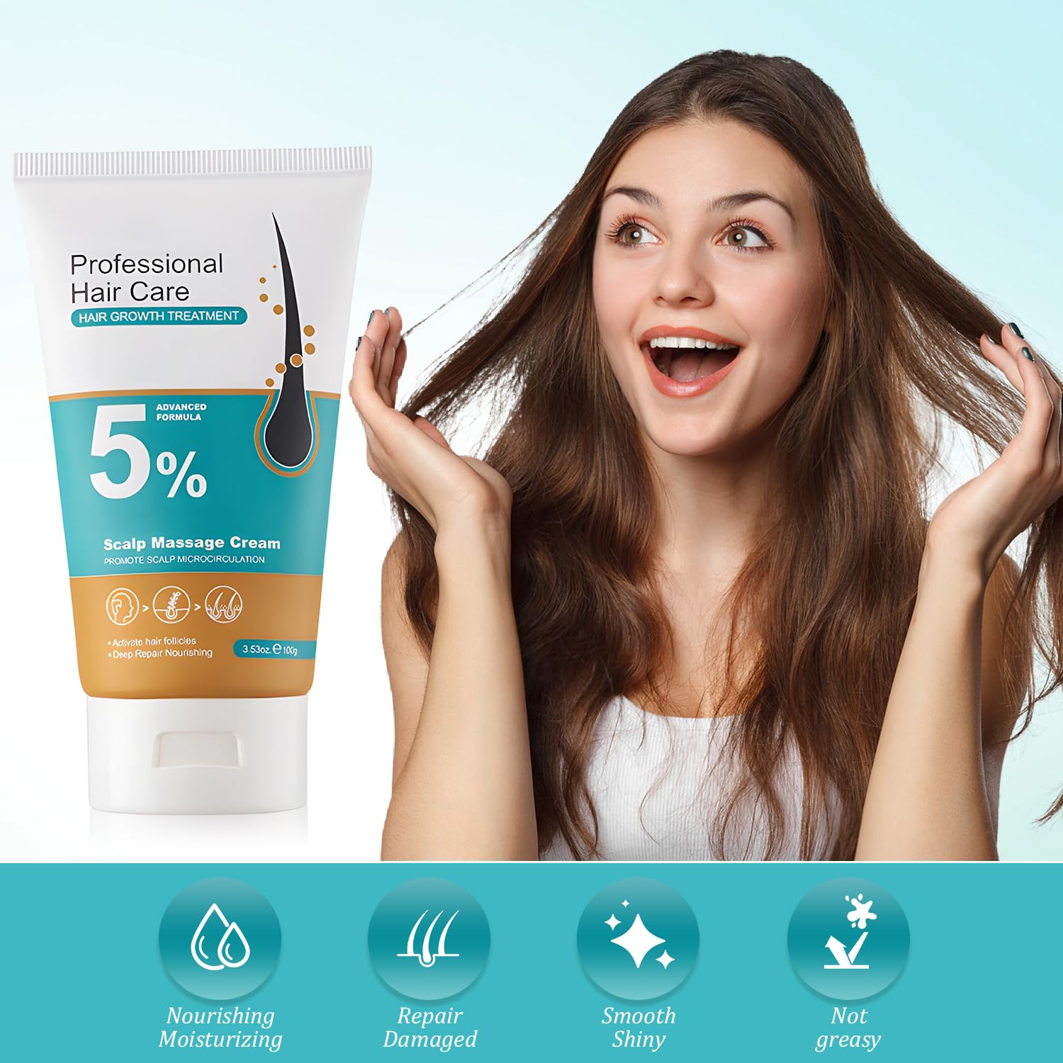 2pcs 5% Hair Growth Scalp Massage Cream, Professional Hair Care Cream, Anti Hair Loss with Rosemary Biotin for Men Women, Strengthens Hair Roots & Fast Regrowth