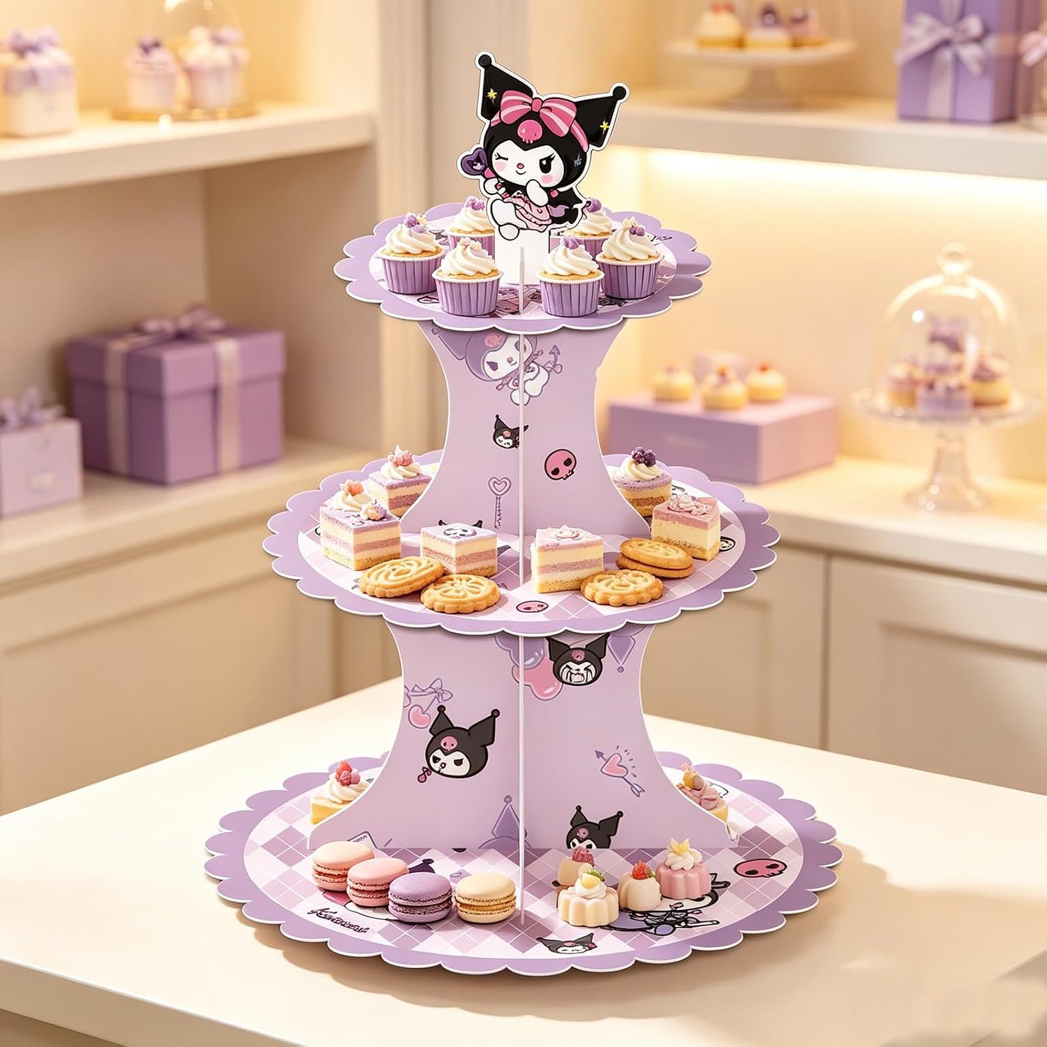 for kruo Themed Party Supplies and Decorations, a Three-Tiered Cupcake Stand, a Display Stand for Birthday Desserts and Cakes, which is Suitable for Cute-Style Birthday Decorations. image 4