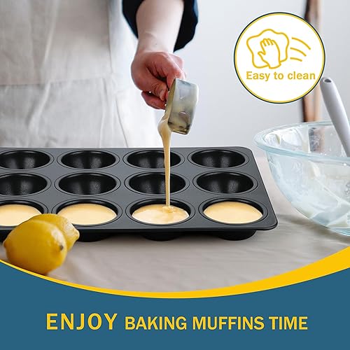 Miniatura 6 de E-far Moldes antiadherentes para magdalenas, 12 tazas, bandeja de acero inoxidable para hornear, núcleo de acero inoxidable y no tóxico, fácil de