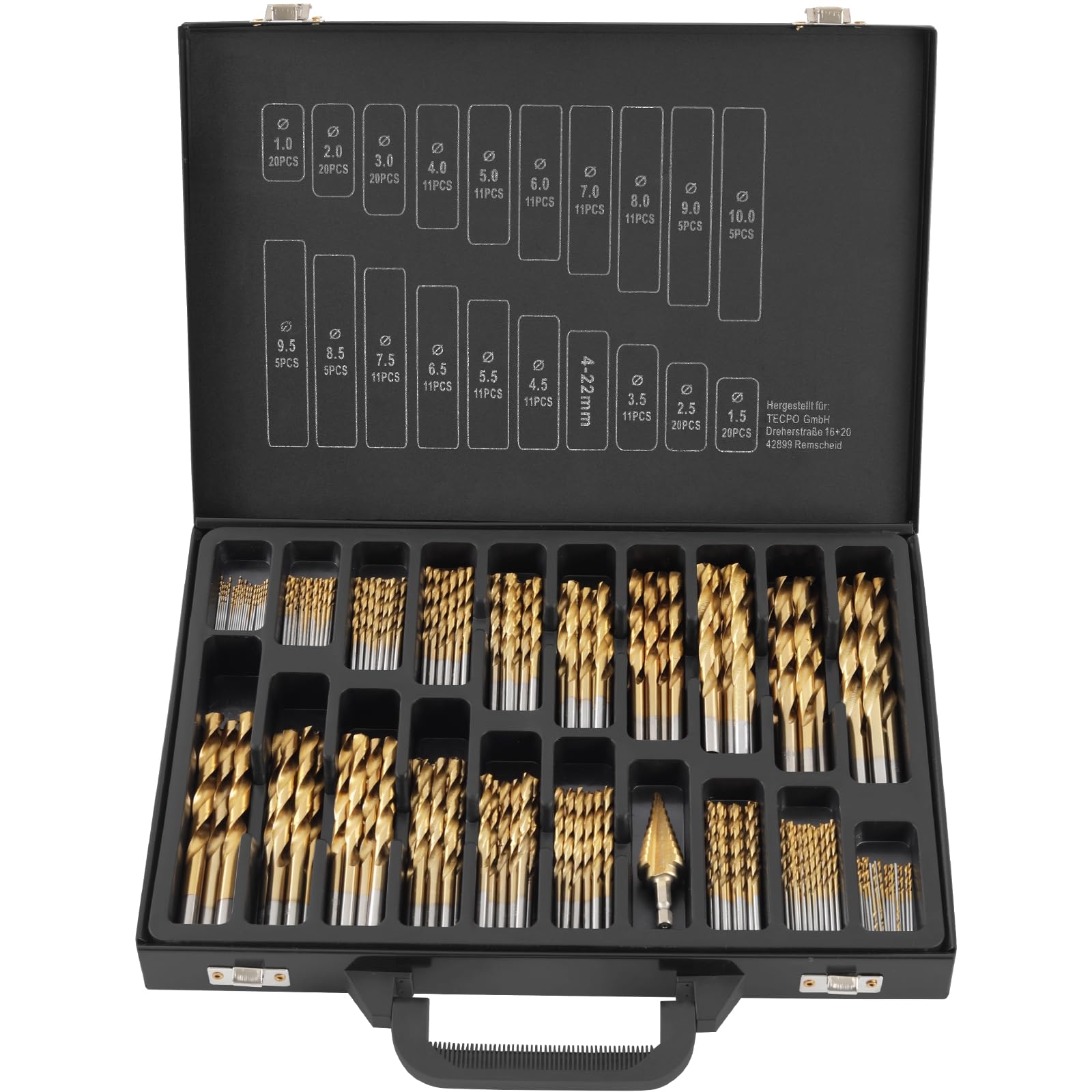 TECPO Lot de 231 forets hélicoïdaux HSS en titane nitré Ø 1-10 mm avec foret affûteur