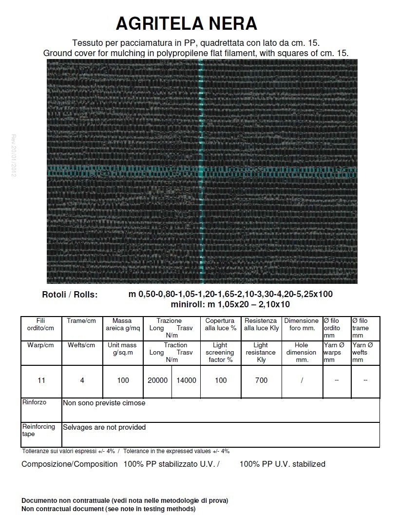 ITALFROM Teli Telo per Pacciamatura Nero Quadrettato Tessuto Polipropilene Antistrappo - mt 100 x 1,05 4766