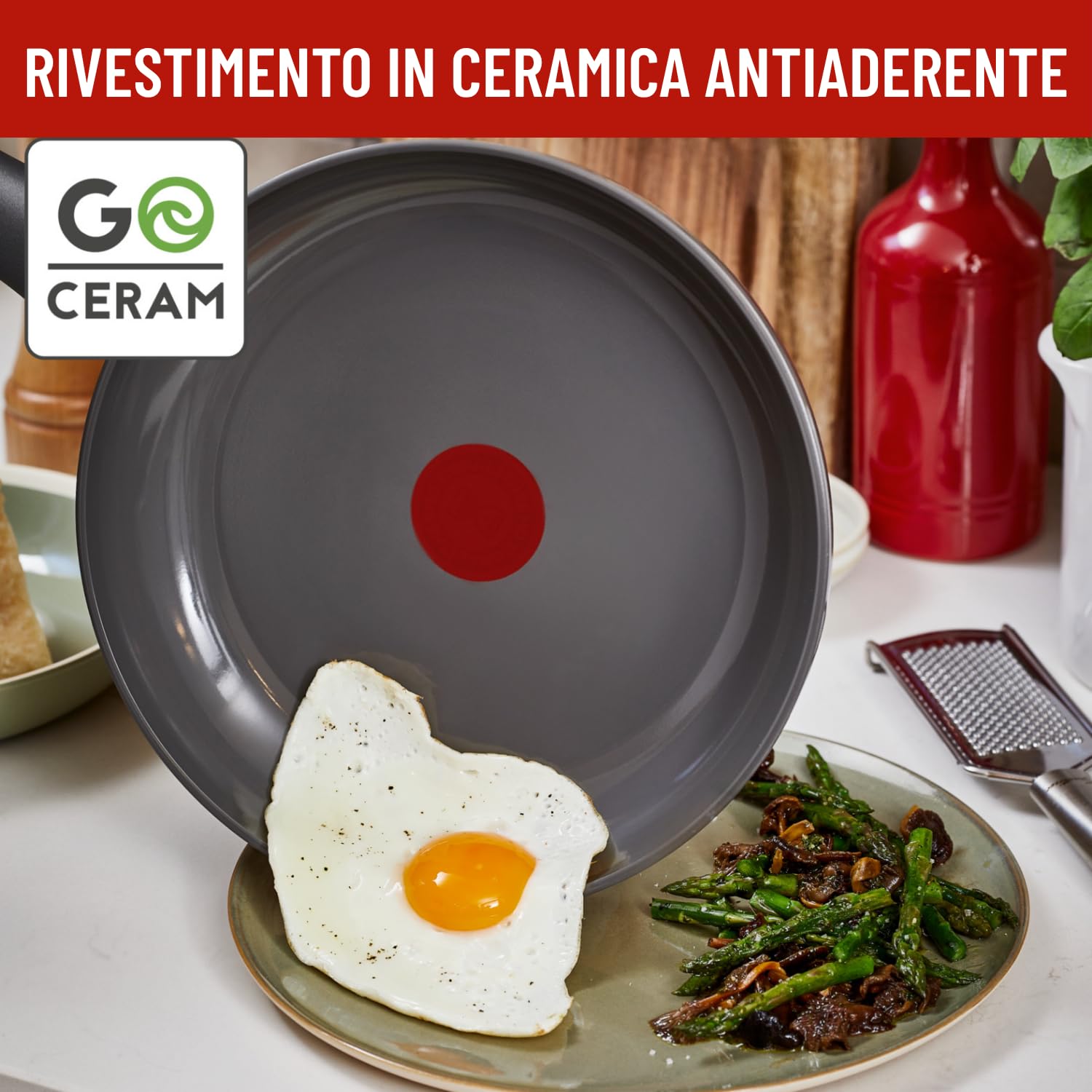 Lagostina Risorsa, Set Padelle Antiaderenti, 3 Padelle 20, 24 e 28 cm con Rivestimento in Ceramica, Padelle Antiaderenti Compatibili con Gas e Induzione, Tecnologia Thermosignal, Cottura Senza Grassi