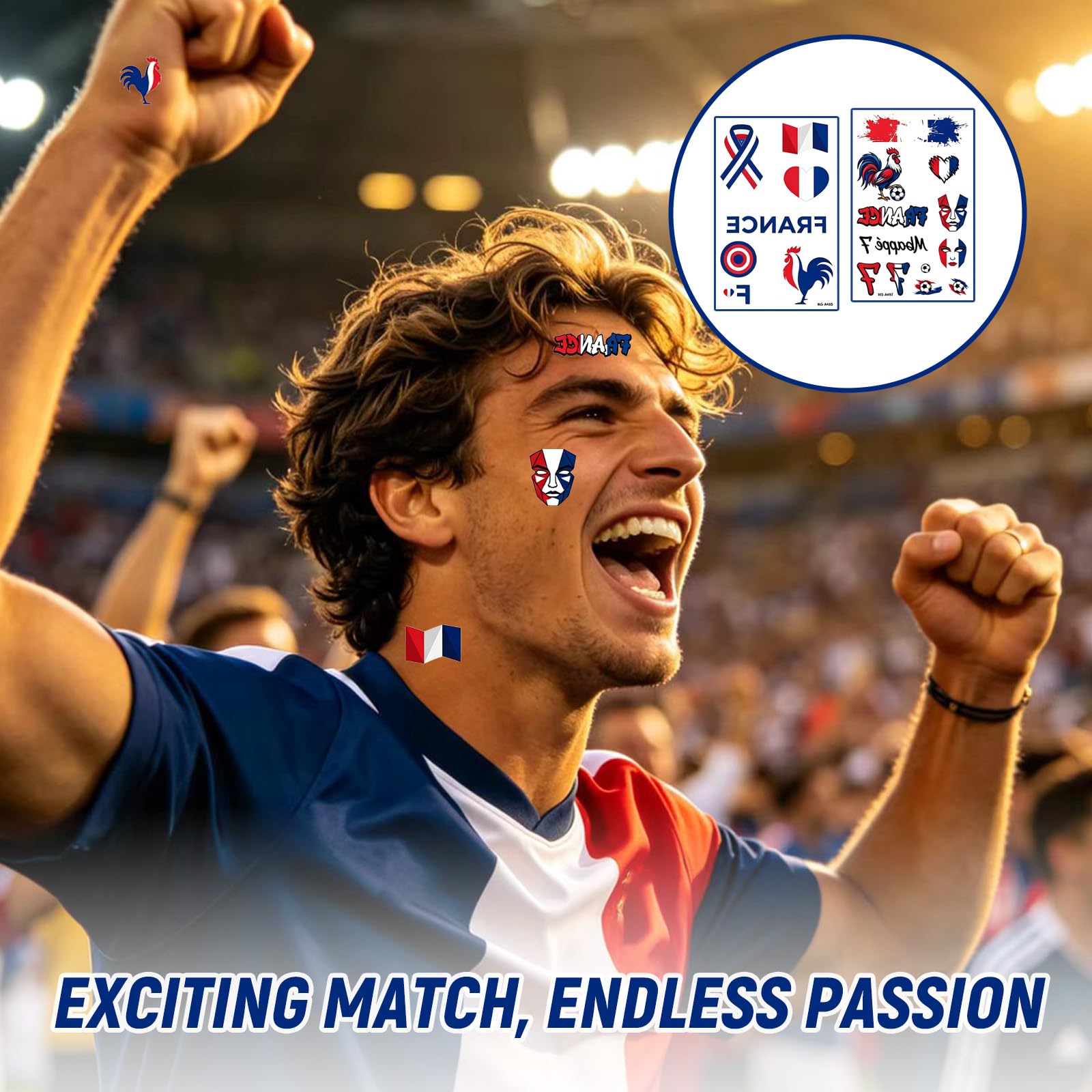 9 Stickers 2026 Drapeau Français – Décorations Françaises, Stickers Éphémères Imperméables Pour Le Visage, Coupe Stickers Pour Foot, Eurovision