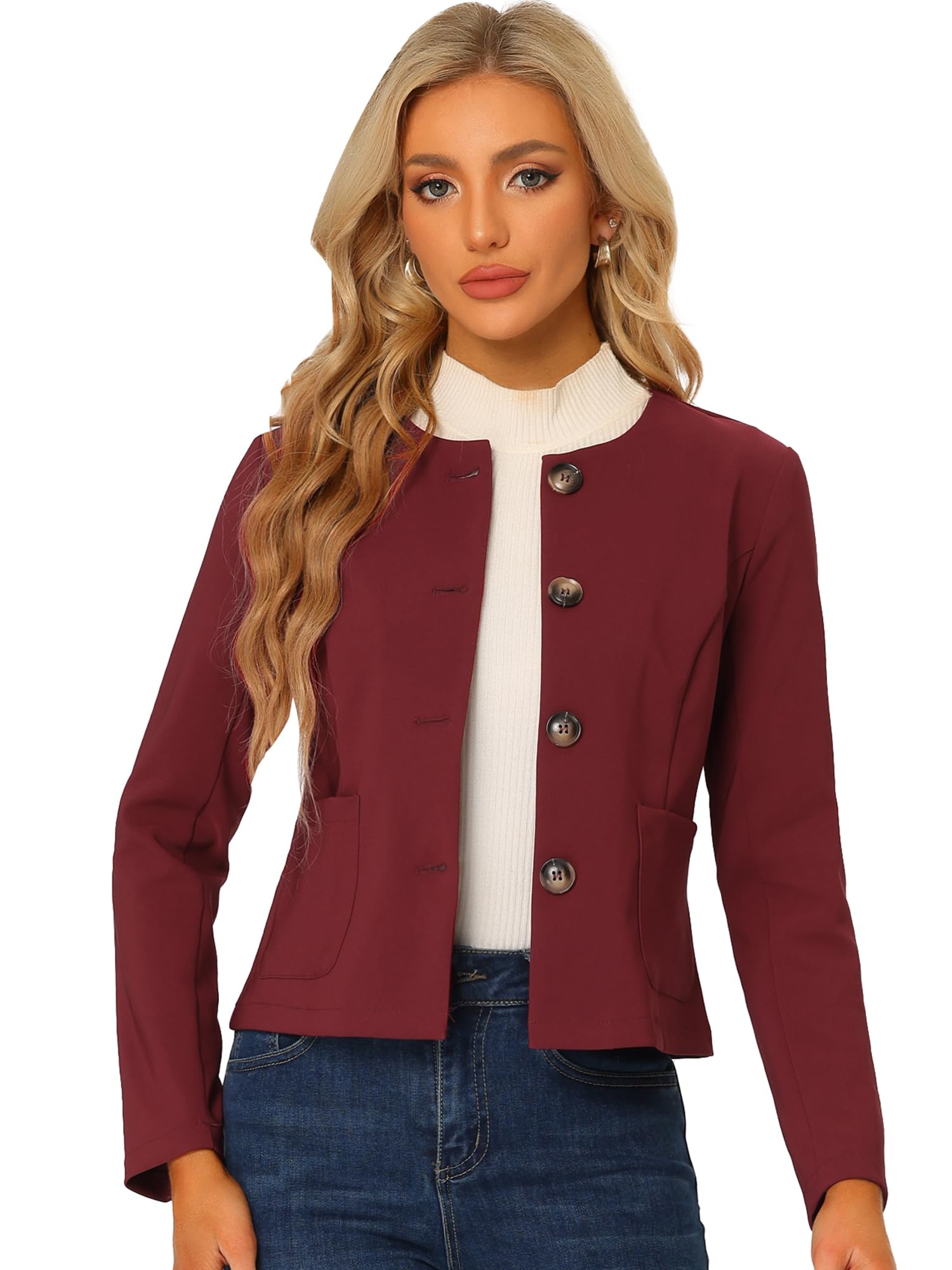 allegra k Women's Fall Casual Jacket Elegant Button Front Work Office Blazer-picture-16