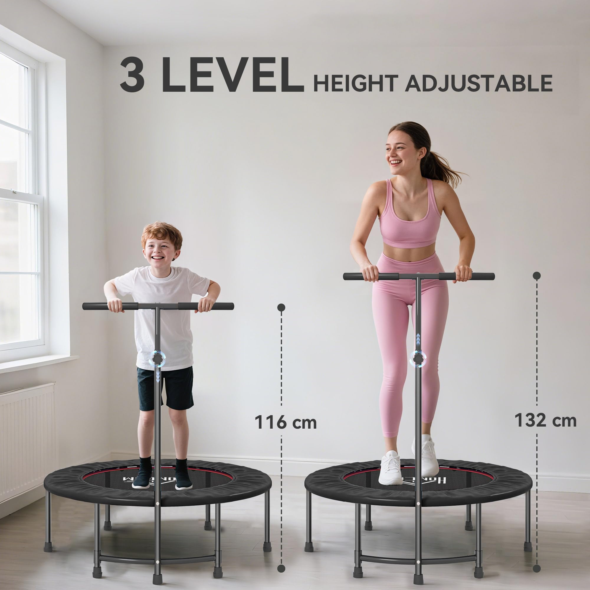 HOMCOM 40" Trampolina Fitness Rebounder z regulowanym uchwytem, czarny | Mini Trampolina, Rebounder z bungee, dla dorosłych, ćwiczenia w pomieszczeniu