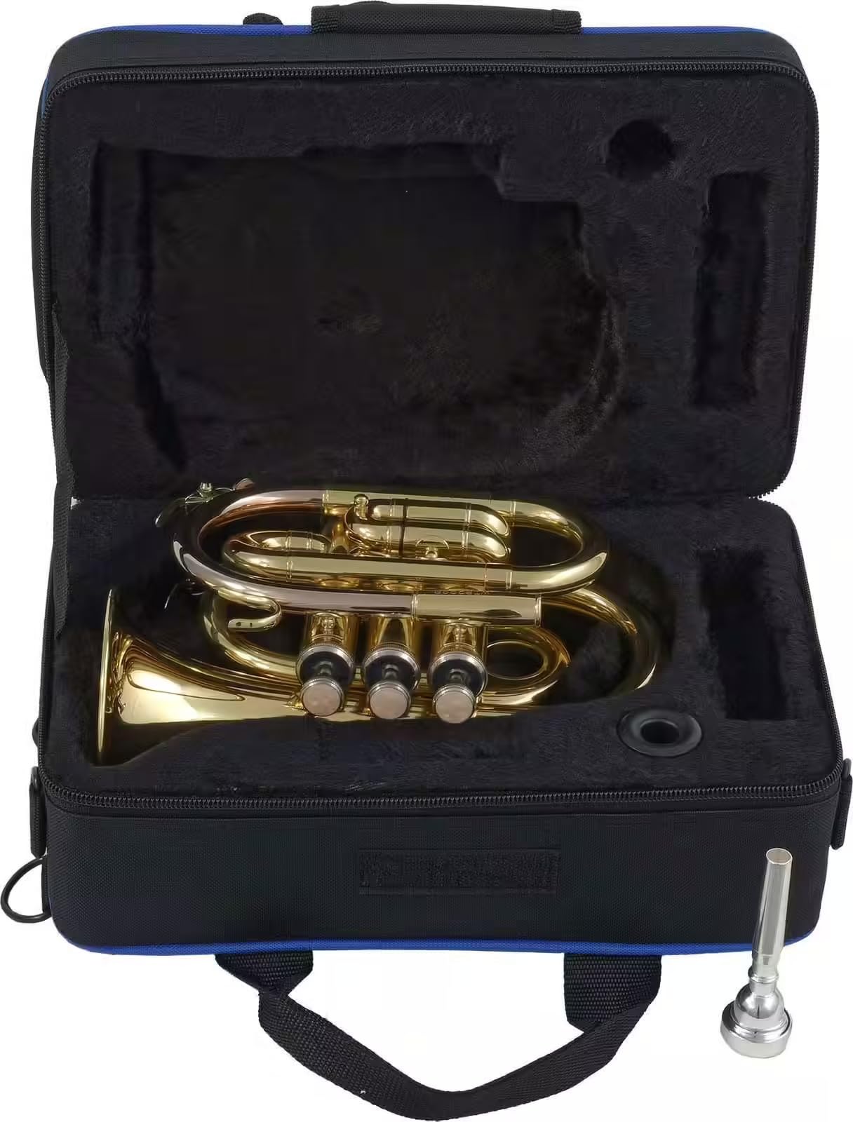 Woodbrass WTP200P – Si Lackierte Taschentrompete, Anfänger-Blasinstrument, spielfertig, 3 Monel-Kolben, kompakt & tragbar, Rucksackhülle & Mundstück inklusive