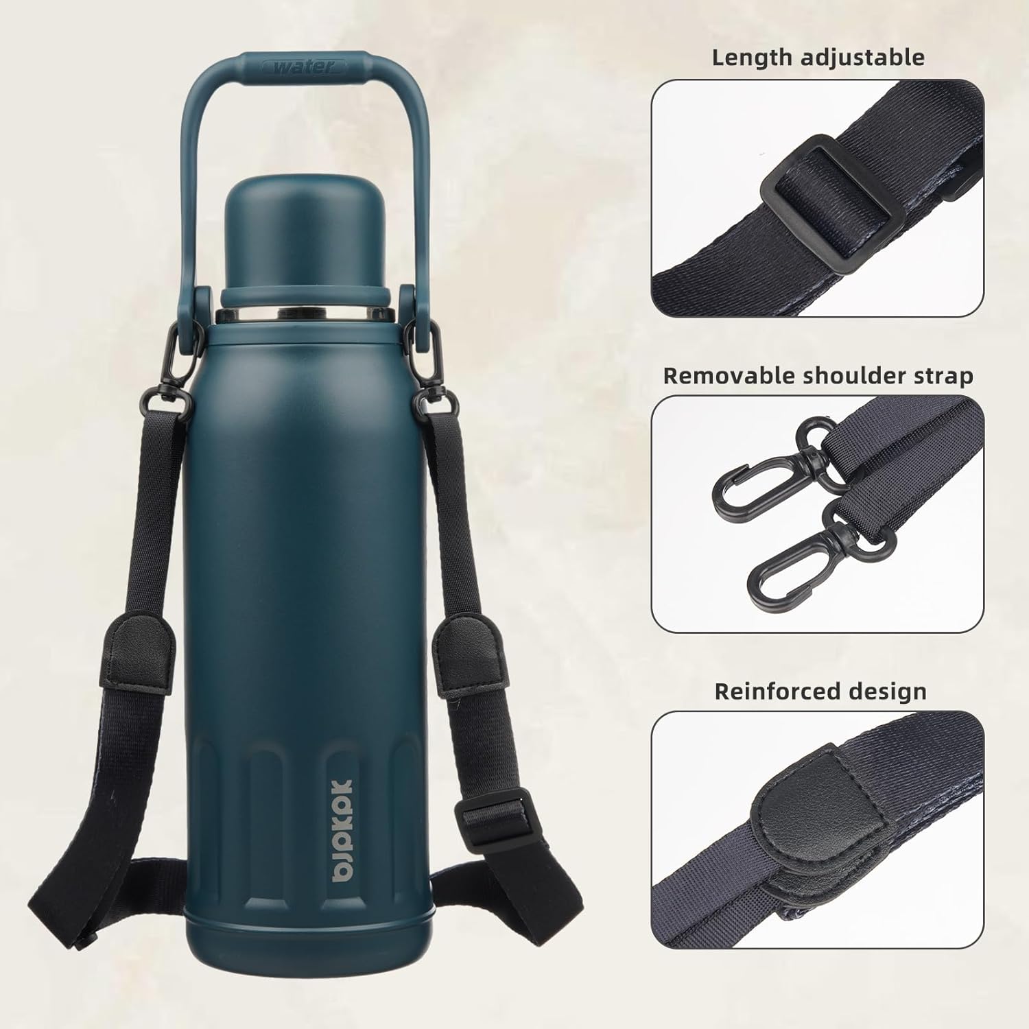 BJPKPK Insulated 50oz Thermal Water Bottle BPA Free With Lid and Carry Handle Stainless Steel Water Bottles for Outdoor Sports,Navy Blue - Image 4