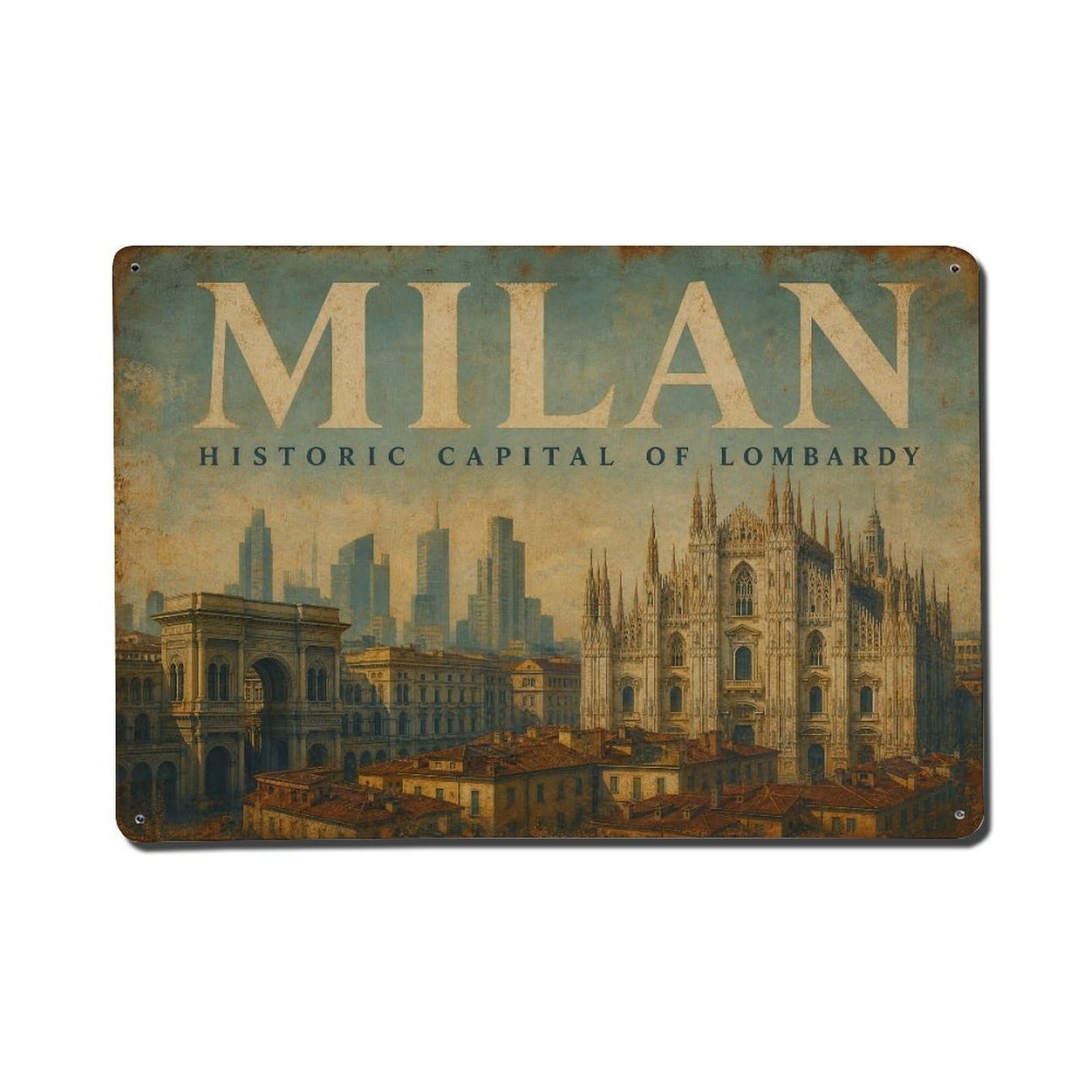 Huiyhb 8X12inch(20X30cm) Vintage Travel Milan Historic Lombardy Capital Italy Metal Tin Sign