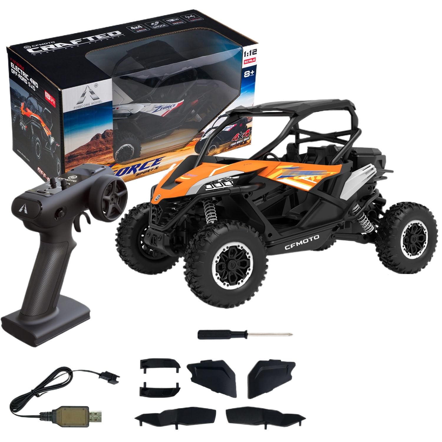 1:12 Skala All-terrain Rc Monster Truck, 20 Km H Szybkie Czterokołowe Napęd Terenowy, Przednie I Tylne światła Led, Samochód Rc Dla Dorosłych (Orange)