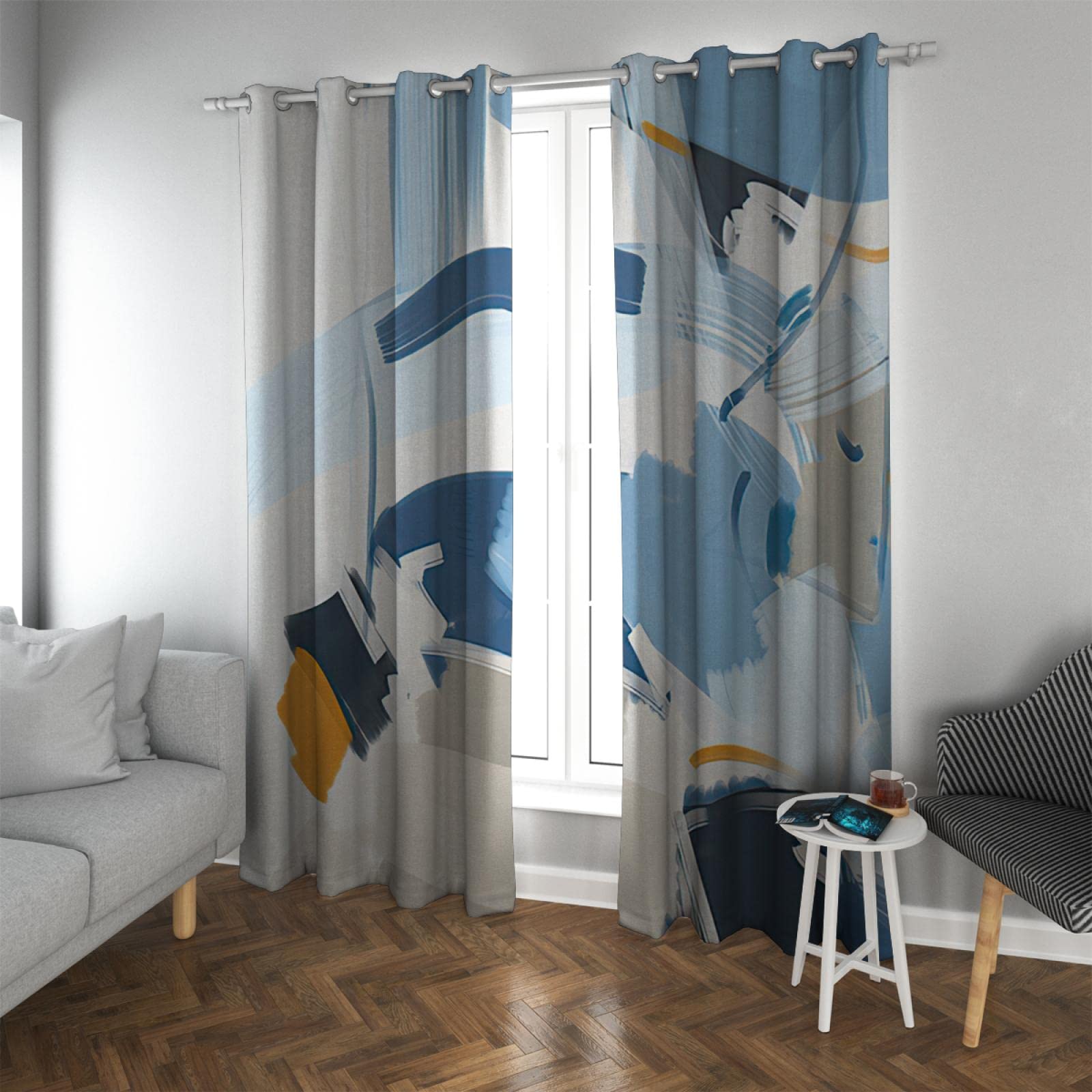 2 Stück Verdunkelungsvorhänge Blaue Vorhänge Raumverdunkelung wärmeisolierte Vorhänge für Wohnzimmer Boho-Stil dreifach gewebte Vorhänge 168x138cm