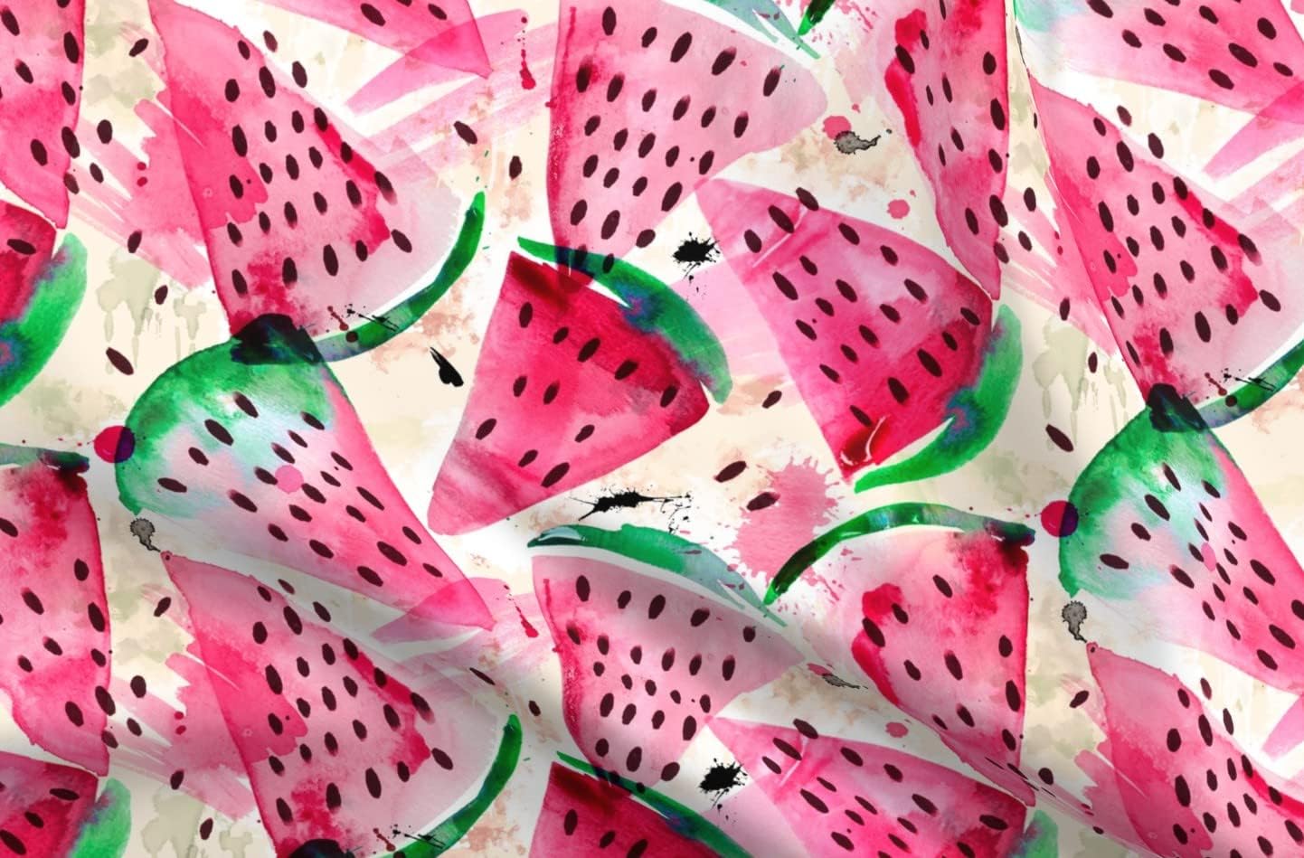 Spoonflower Fabric - Watermelon Watercolor Fruit Pink Summer Whimsical Printed on Upholstery Velvet Fabric Fat Quarter - Upholstery Home Decor Bottomweight Apparel
