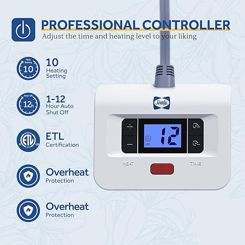 Miniatura 8 de SEALY Manta eléctrica tamaño matrimonial, manta eléctrica de felpa corta a cuadros y sherpa con 10 niveles de calefacción y apagado automático de 1